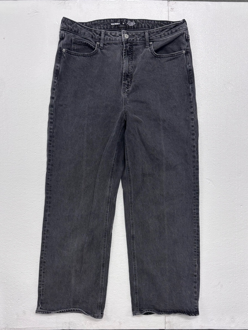 Old Navy Sky-Hi Wide Leg Jeans Woman 14 Black Stretch Denim Baggy High Rise
